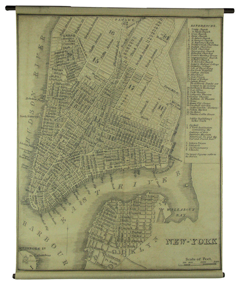 Vintage New York Map Canvas Print Wall Hanging