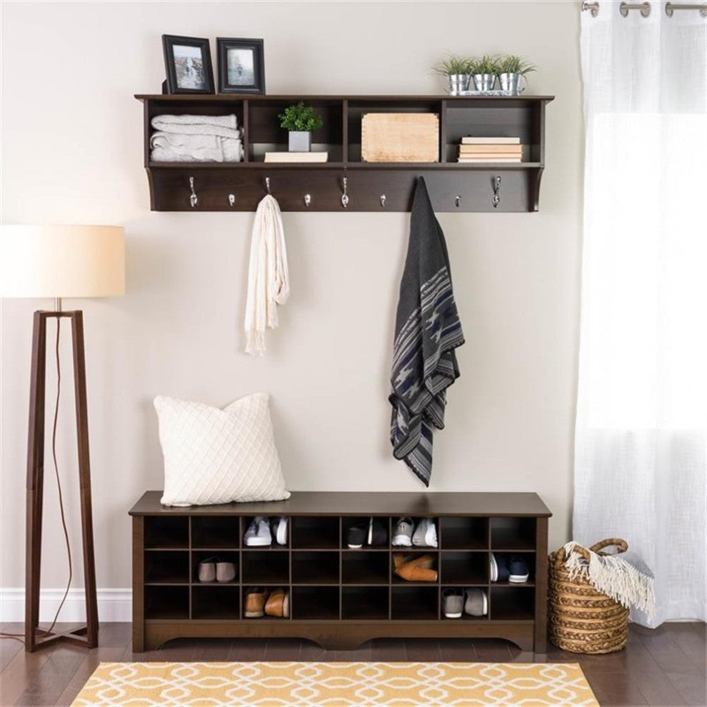 Prepac 60" Shoe Cubby Bench in Espresso