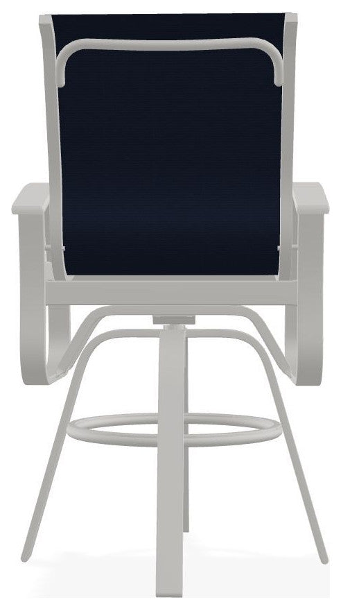 Belle Isle Sling Bar Height Outdoor Swivel Armchair, Navy/Snow