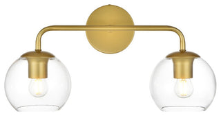 Genesis Two Light Bath Sconce in Brass And Clear