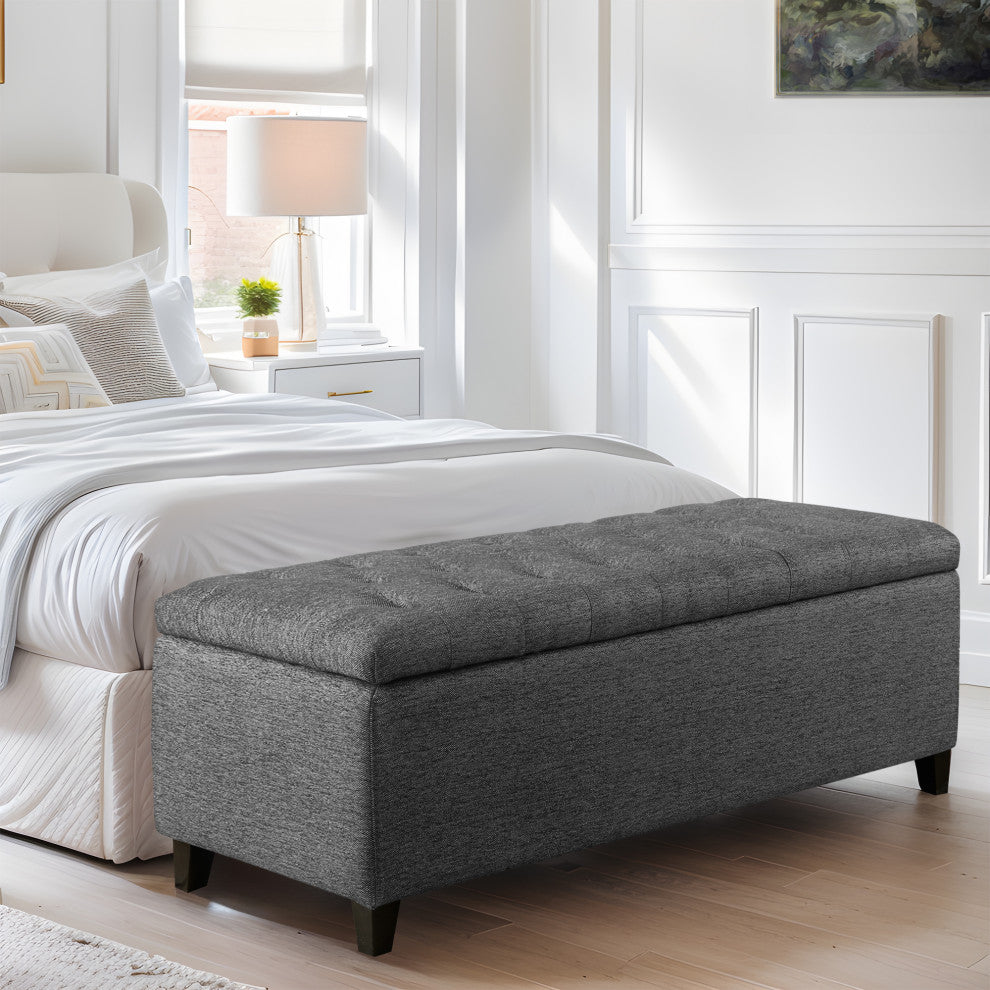 Madison Park Shandra Upholstered Soft Close Storage Bench, Charcoal Gray