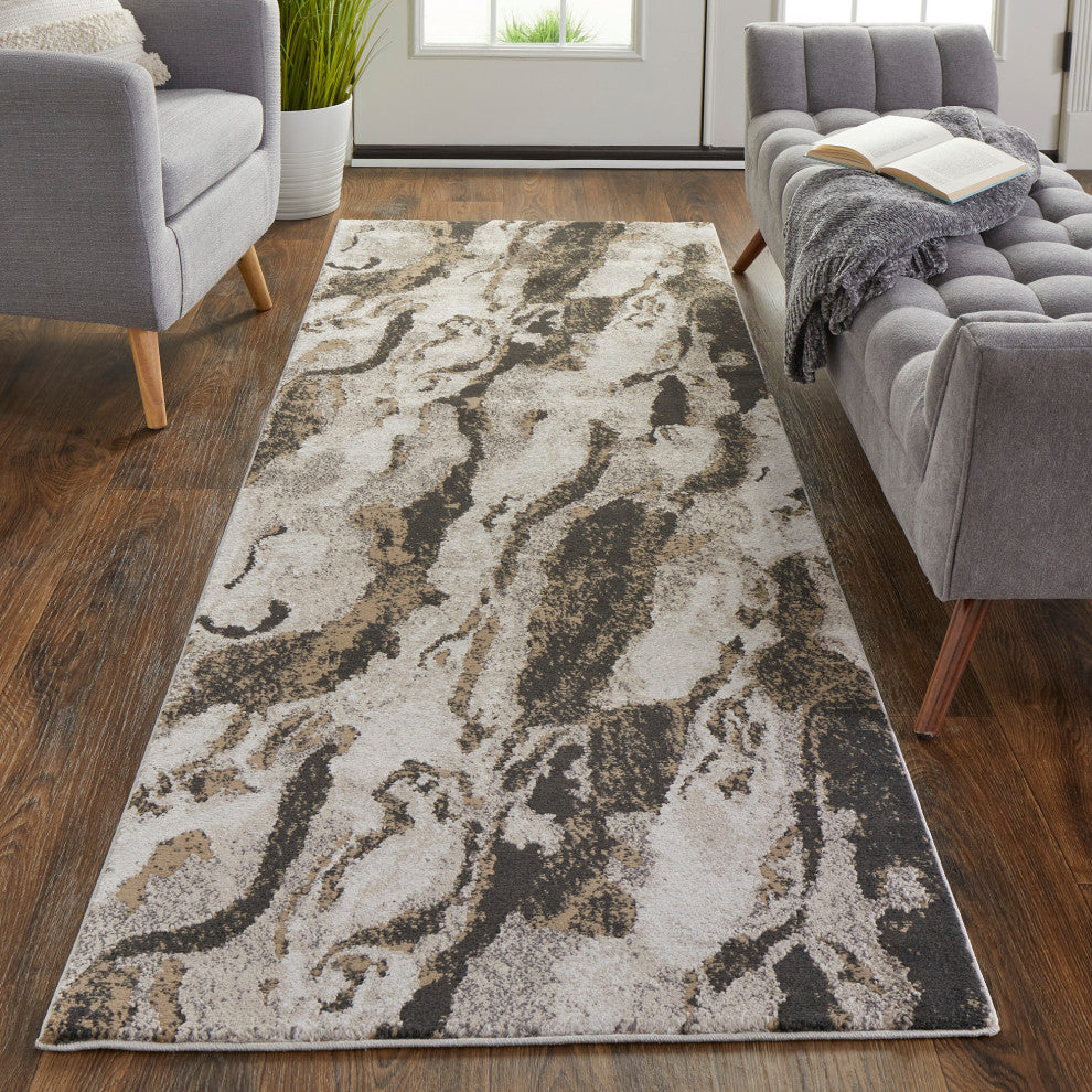 Weave & Wander Kayden Rug, Charcoal Gray/Beige, 2'-10" X 7'-10"
