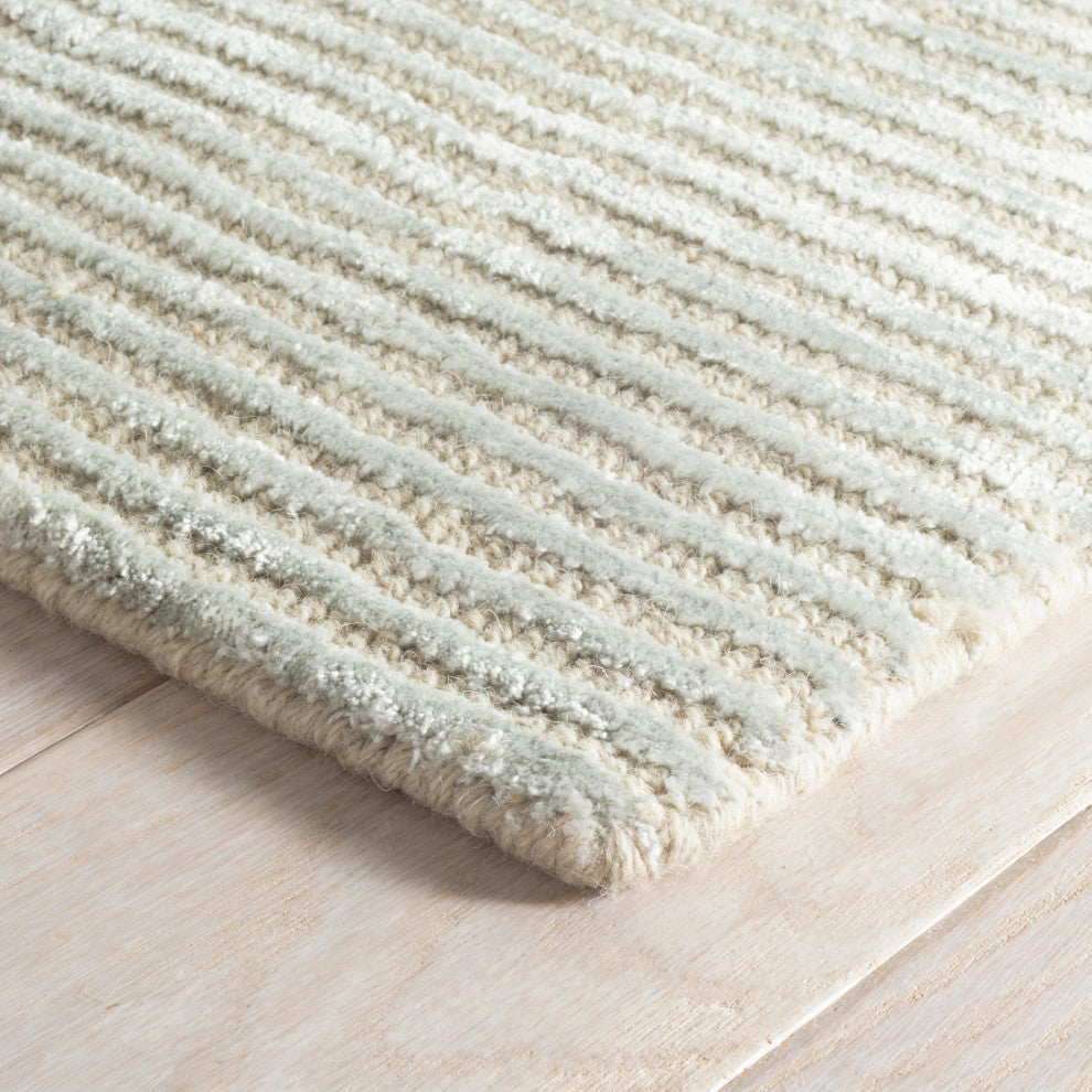 Cut Stripe Ocean Hand Knotted Viscose/Wool Rug, Blue, 6' x 9'