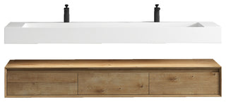 Alysa 72" Floating Bath Vanity, Acrylic Sink/Double Faucet Hole, White Oak