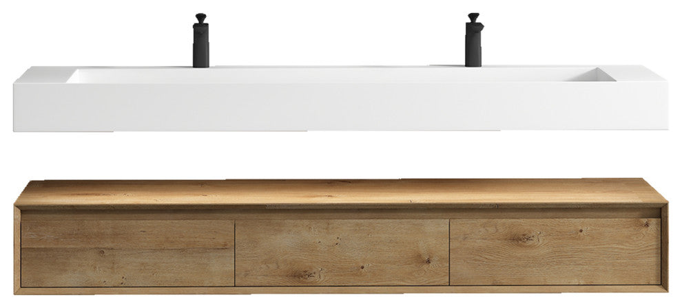 Alysa 72" Floating Bath Vanity, Acrylic Sink/Double Faucet Hole, White Oak