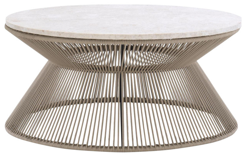 Biscayne Rope Cocktail Table With Travertine Top