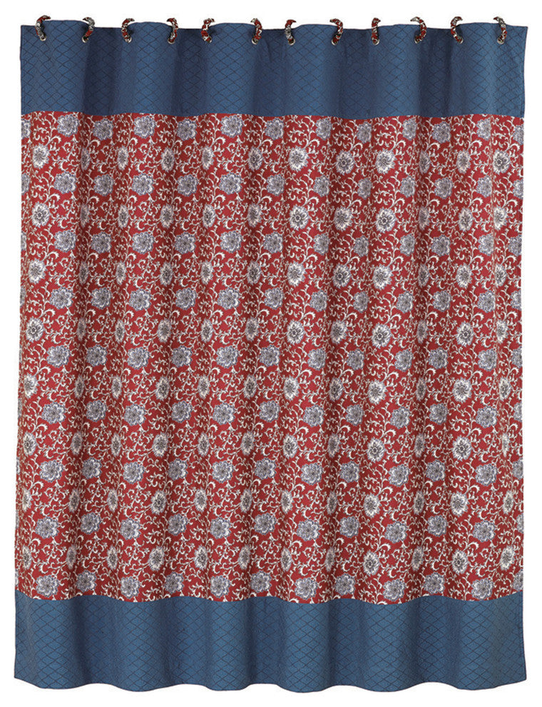 Floral Shower Curtain With Blue Detail, 72"x72"