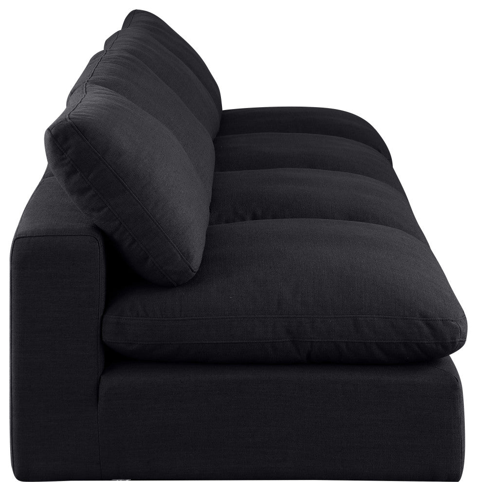 Comfy Upholstered Modular Sofa, Black, 4-Piece: 4 Armless Chair, Linen Textured Fabric
