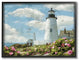 Pemaquid Lighthouse Bright Pink Floral Sea Side Scene, Framed, 24"x30"