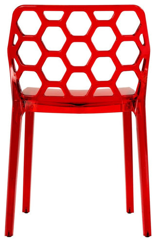 Leisuremod Dynamic HoneyComb Design Dining Chair, Transparent Red