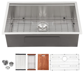 30" Undermount Workstation T-304 Stainless Steel Single Bowl Kitchen Sink