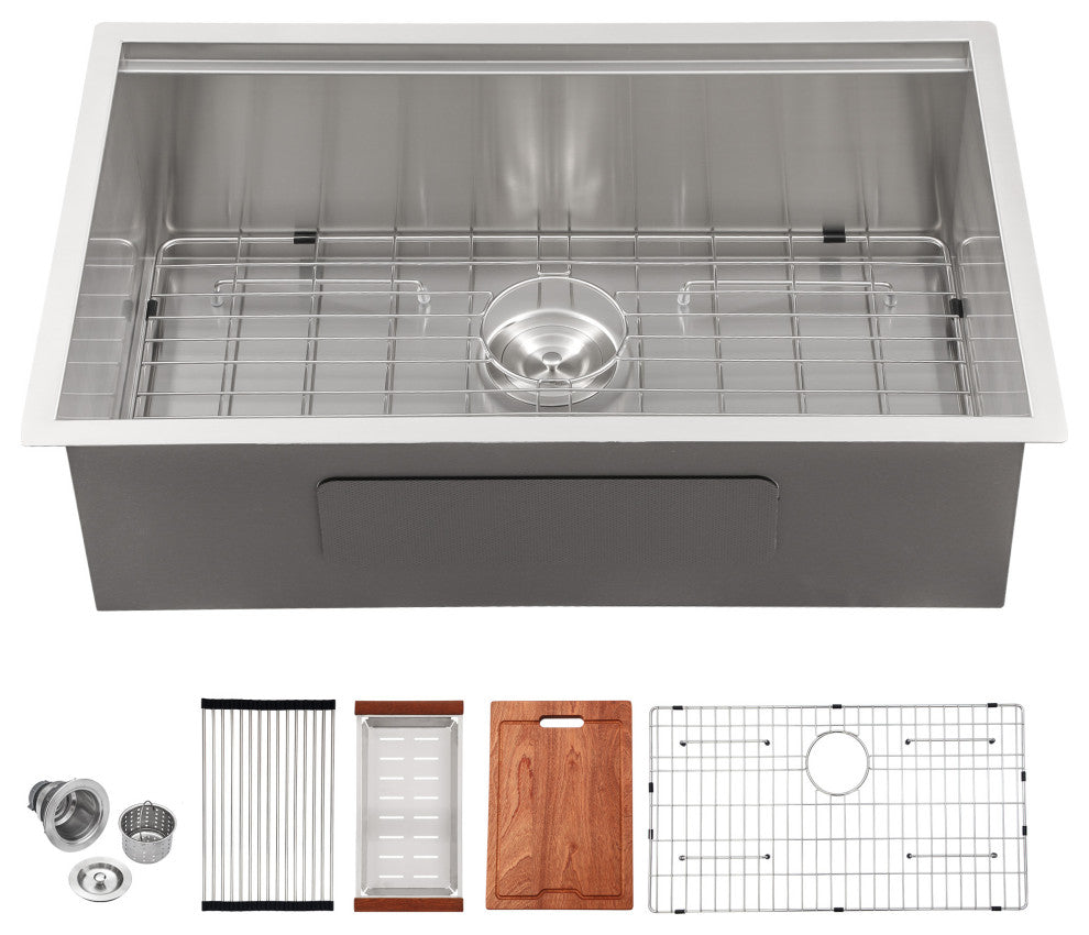 30" Undermount Workstation T-304 Stainless Steel Single Bowl Kitchen Sink
