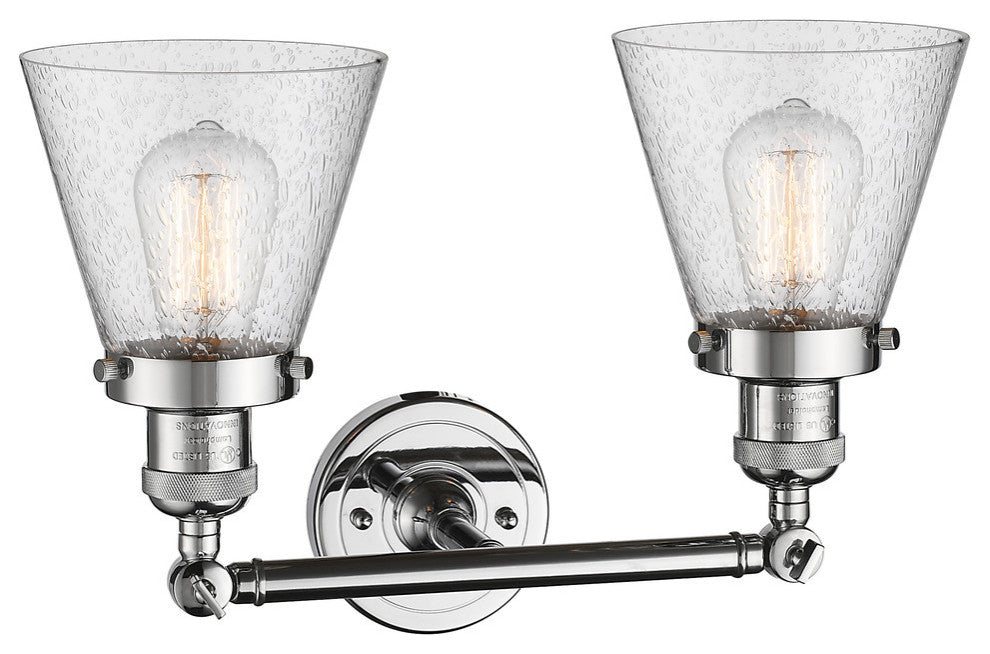Small Cone 2-Light Bath Fixture, Seedy Glass, Polished Chrome