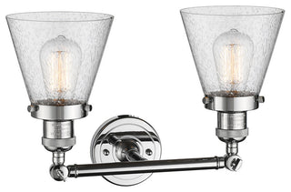 Small Cone 2-Light Bath Fixture, Seedy Glass, Polished Chrome