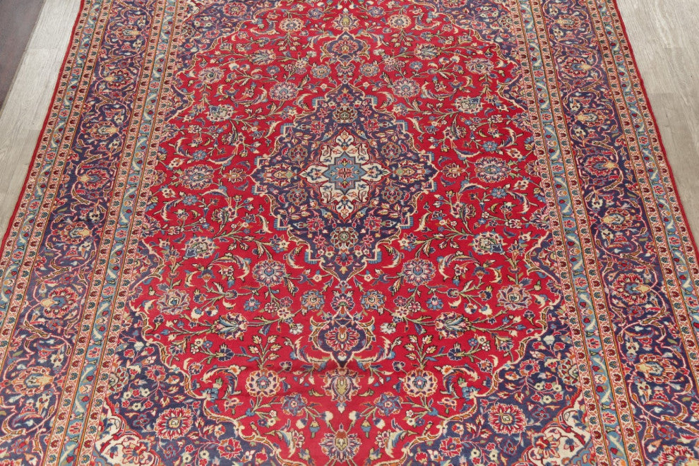 Consigned, Oriental Persian Handmade Vintage-Style Low Pile Area Rug, Red, 10x13