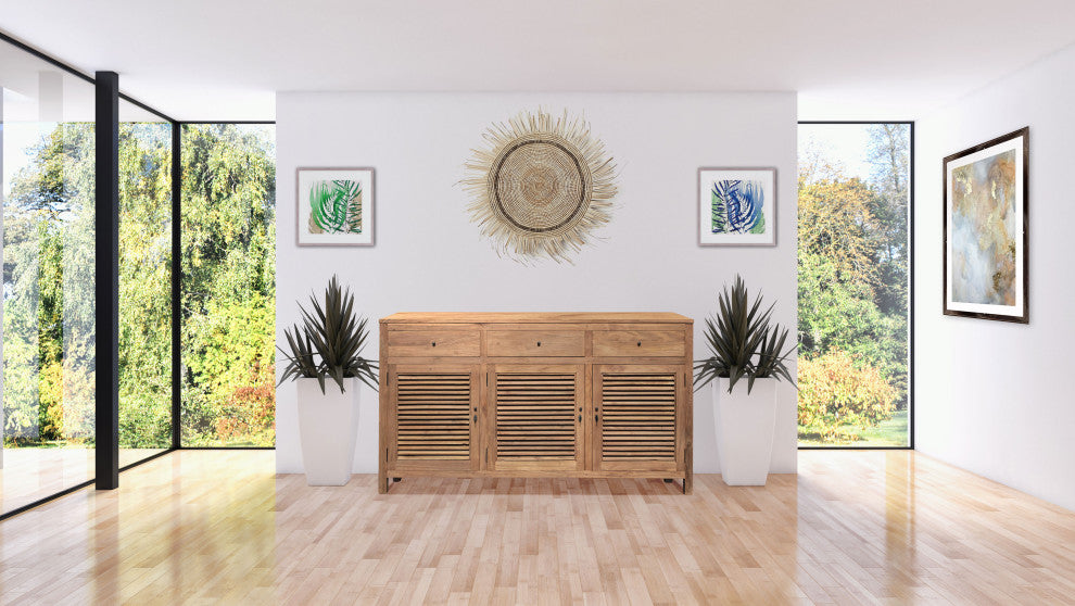 Recycled Teak Wood Louvre Cabinet with 3 Doors & 3 Drawers