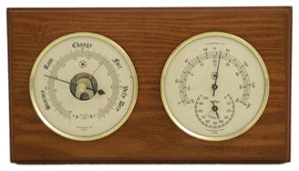 Brass Barometer and Thermometer/Hygrometer on Oak