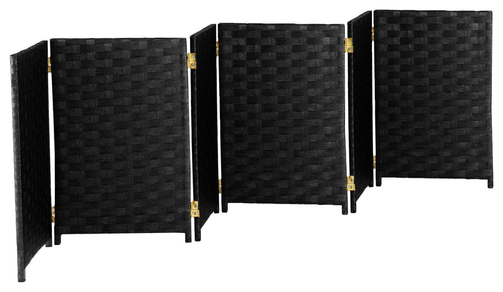 2 ft. Short Woven Fiber Room Divider 6 Panel Black