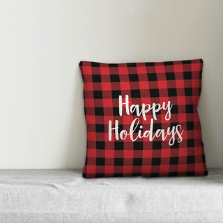 Happy Holidays, Buffalo Check Plaid 18x18 Throw Pillow