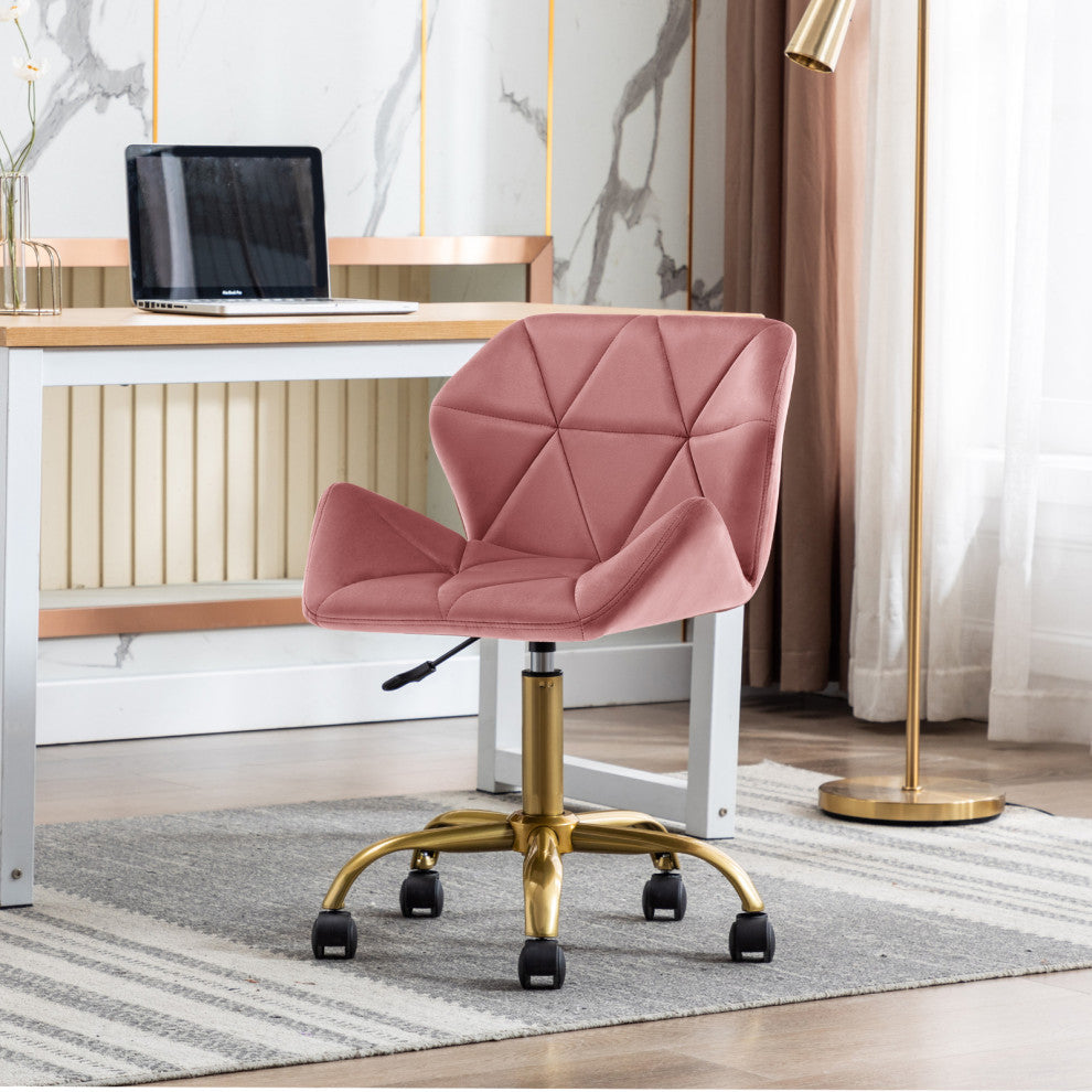 Cute Pointed Armrest Velvet Rolling Chair, Pink