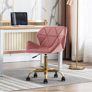 Cute Pointed Armrest Velvet Rolling Chair, Pink