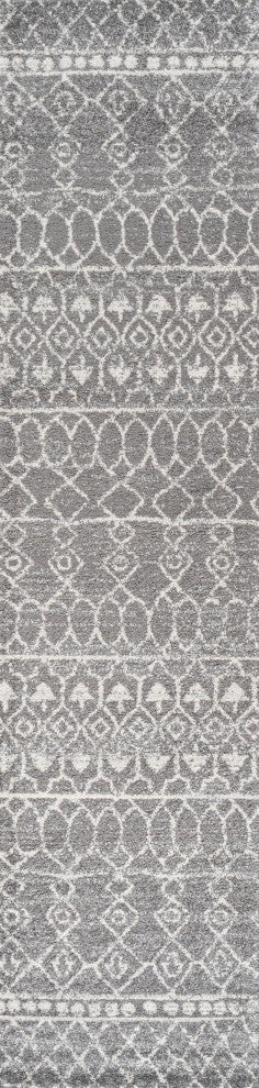 Izil Moroccan Beni Souk Area Rug, Gray/Cream, 2'x8'