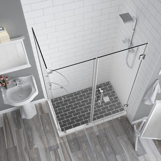 BromleyGS 66.25"-67.25"x32.375"x72" Frameless Corner Hinged Shower Enclosure