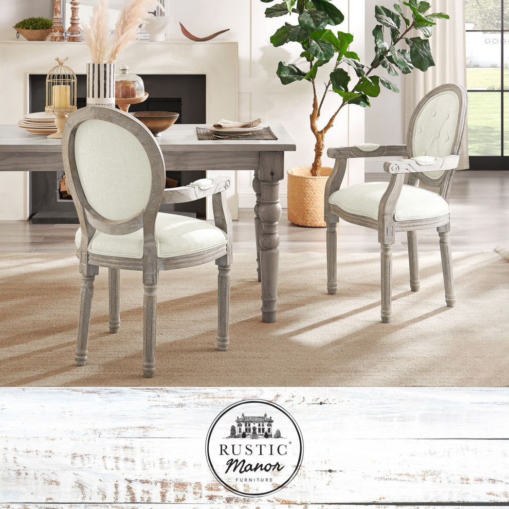 Rustic Manor Brookelyn Dining Chair, Upholstered, Linen, Cream White