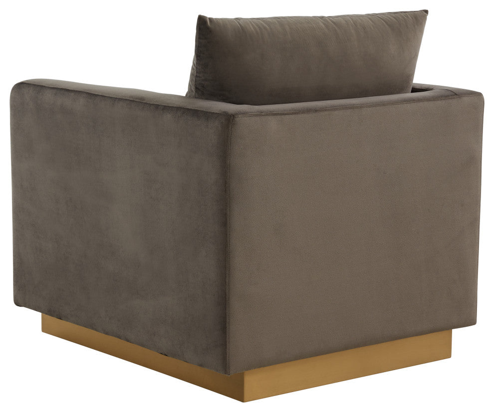 LeisureMod NS32DGR Nervo Dark Grey Velvet Accent Armchair With Gold Frame