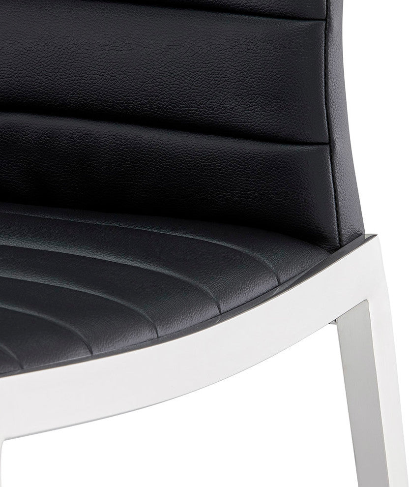 Modern Tryton Dining Chair Black Leatherette Polished Stainless Steel Legs