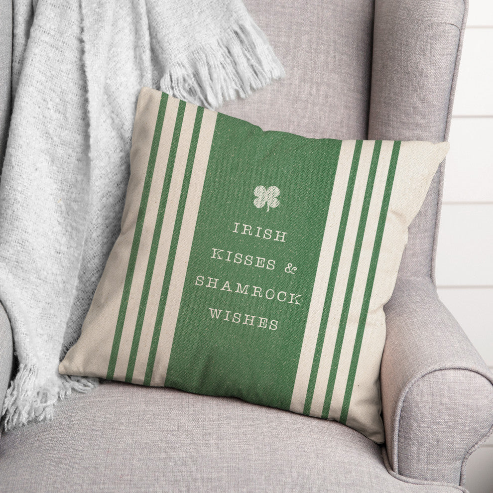Irish Kisses and Shamrock Wishes 18x18 Spun Poly Pillow