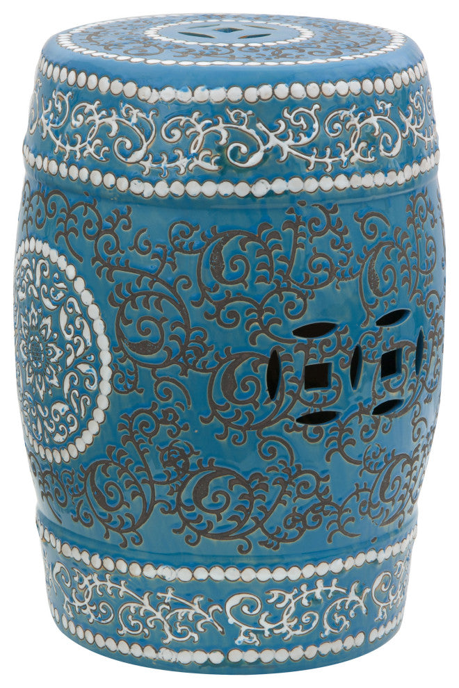 18" Blue Medallion Porcelain Garden Stool