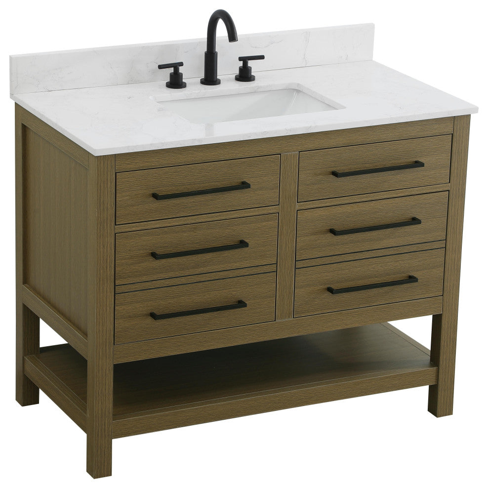 Home Living 42" Single Bathroom Vanity, Chestnut Brown With Backsplash