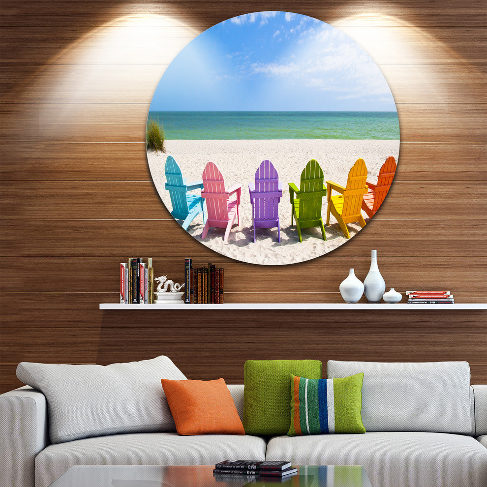 Adirondack Beach Chairs, Seashore Photo Disc Metal Wall Art, 36"