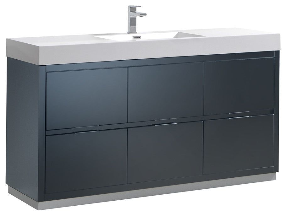 Valencia Free Standing Modern Bathroom Vanity, Dark Slate Gray, 60"