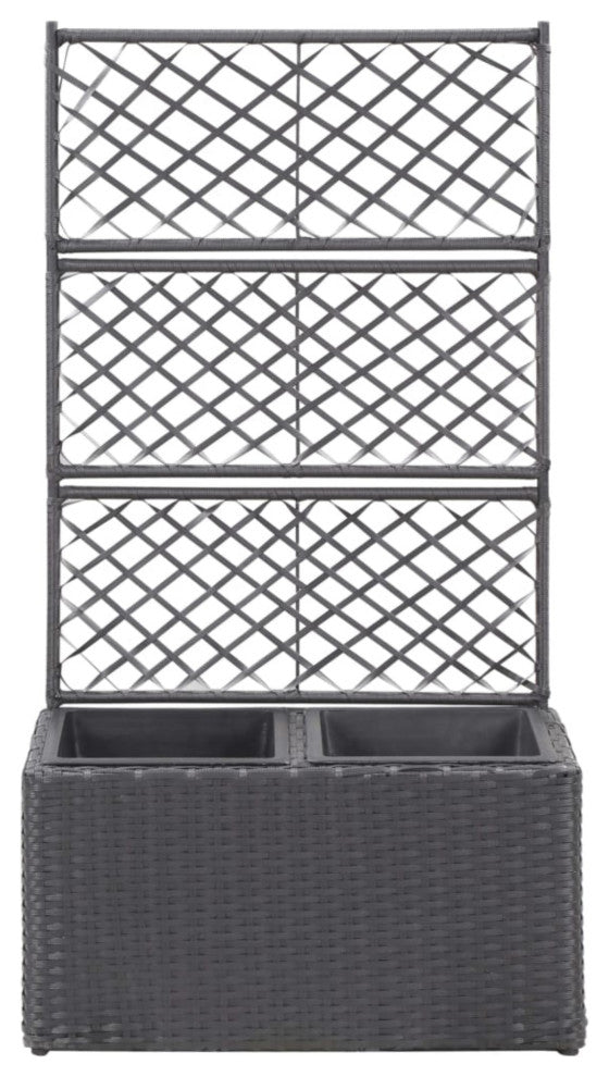 Vidaxl Trellis Raised Bed With 2 Pots 22.8"x11.8"x42.1" Poly Rattan Black