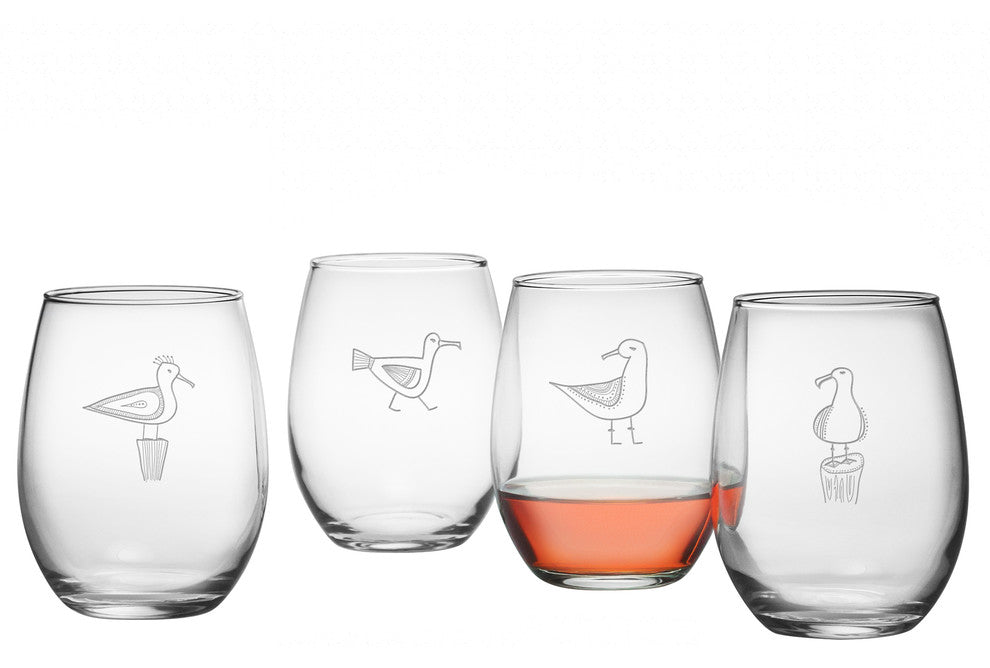 Flock of Seagulls 4-Piece Stemless Wine Glass Set