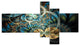 Symmetrical Blue Gold Fractal Flower, Abstract Canvas Print, 60"x32", 5 panels