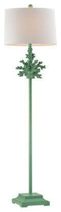 1-Light Coral Floor Lamp Spearmint White Linen Shade
