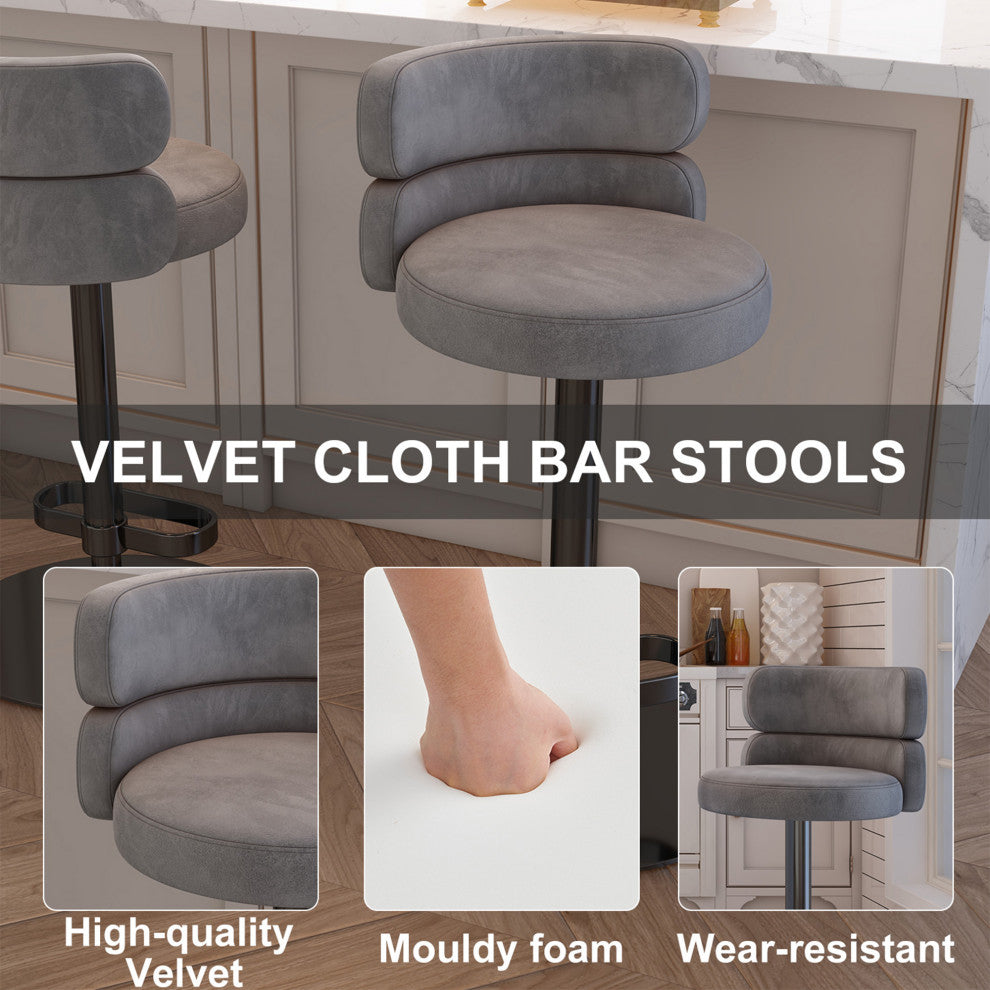 LUXMOD Velvet Counter Bar stool with Height Adjustable and Swivel, Grey