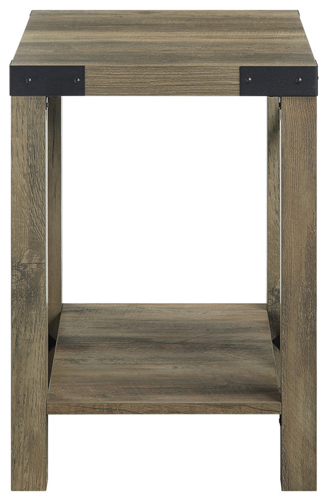 Wood and Metal End Table, Rustic Oak and Black
