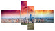 Colorful New York Skyline Aerial View, Cityscape Canvas Print, 60"x32", 4 panels