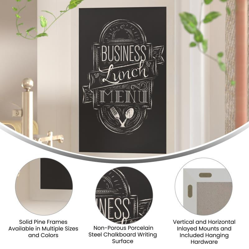 Canterbury Wall Mount Magnetic Chalkboard Sign Set, Solid White, 24" X 36"