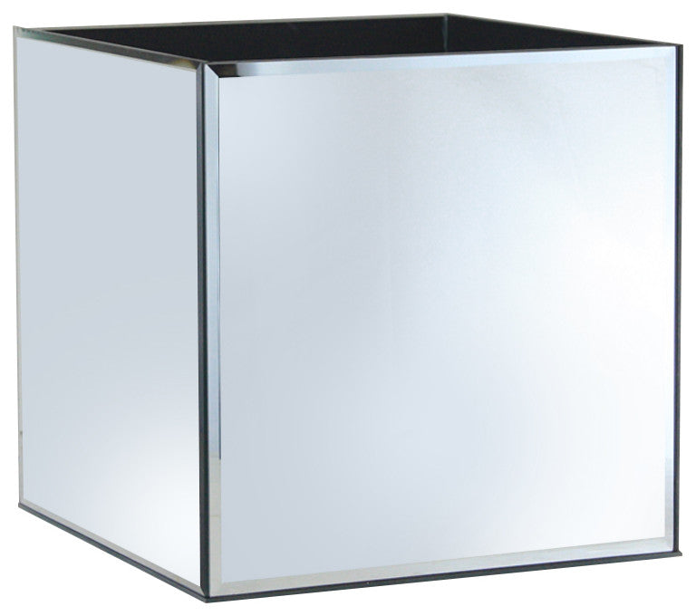 Reversible Mirror Floral Aquarium Cube or Pedestal, Silver, Large