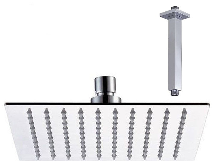 Thin Square Rain Shower Head 10 Inch, Polished Chrome, 6 Inch Arm