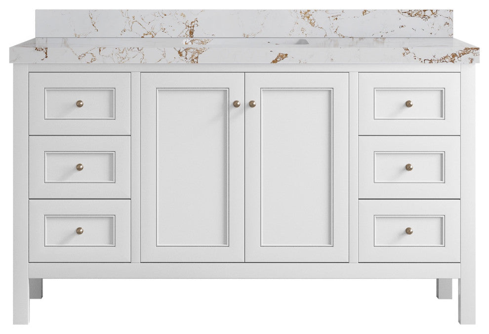 Nashville 60" Single Bathroom Vanity, White 2" Viola Gold