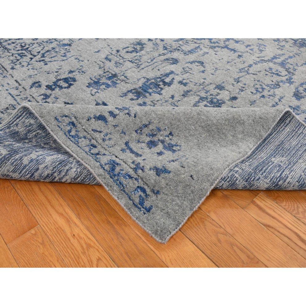 Battleship Gray, Jacquard Hand Loomed Hand Knotted Pure Wool Rug, 7'10"x10'