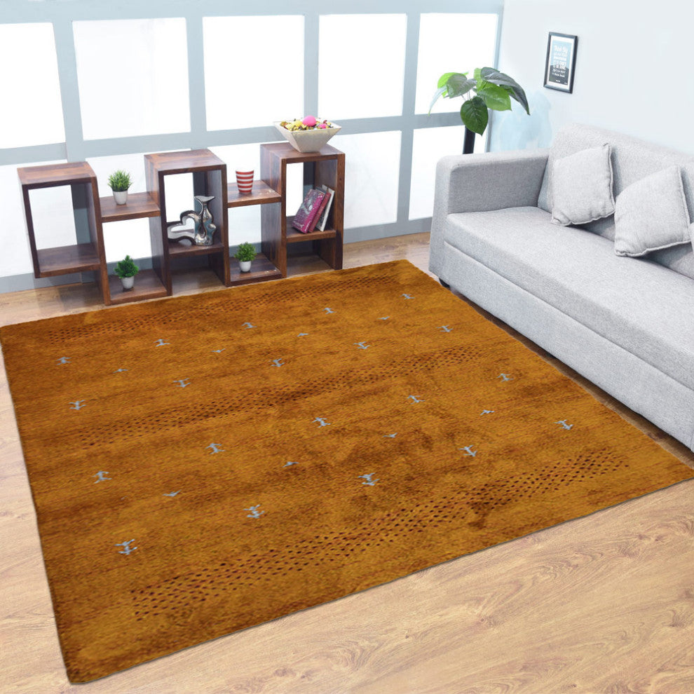 HAND KNOTTED LOOM SILK ECO-FRIENDLY AREA RUG -10'x10',Square,Orange,Contemporary