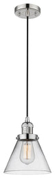 1-Light Large Cone 8" Pendant, Polished Nickel, Glass: Clear