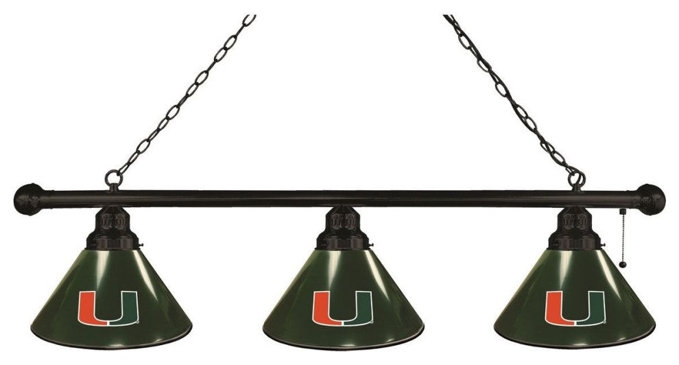 Holland University of Miami FL 3-Shade Billiard Light - Black Fixture